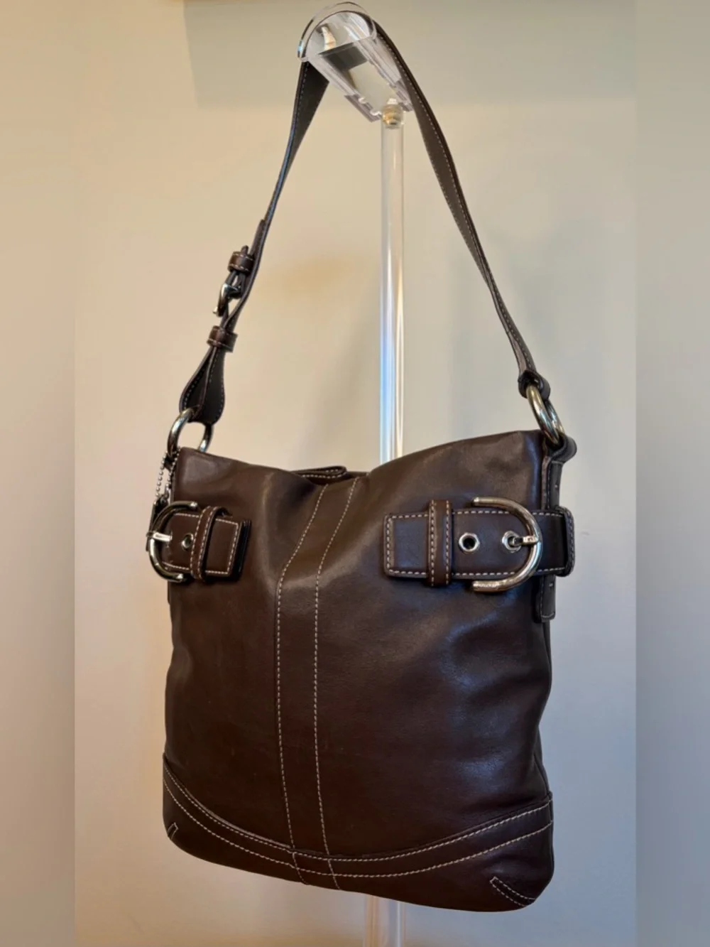 Vintage COACH Soho Slim Duffel Dark Brown Leather Shoulder Purse 1453 EUC
